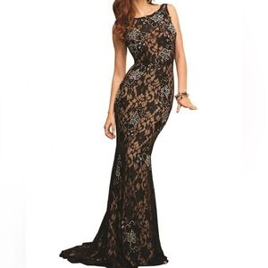 Jovani Sleeveless Lace Beaded Mermaid Gown - Size 4